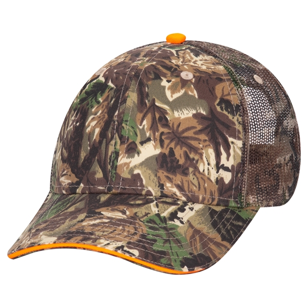Camouflage Cotton Twill Sandwich Visor 6 Panel Mesh Back Hat - Camouflage Cotton Twill Sandwich Visor 6 Panel Mesh Back Hat - Image 10 of 12