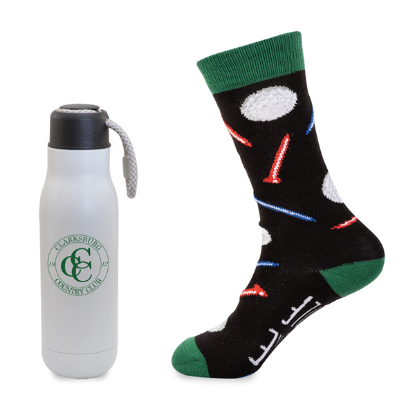 Less Work, More Golf Gift Set - 16oz Insulated Bottle & Sock - Less Work, More Golf Gift Set - 16oz Insulated Bottle & Sock - Image 0 of 4
