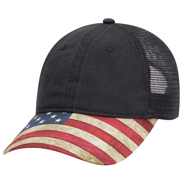 6 Panel US Flag Design Visor/Soft Mesh Back Baseball Cap - 6 Panel US Flag Design Visor/Soft Mesh Back Baseball Cap - Image 3 of 34