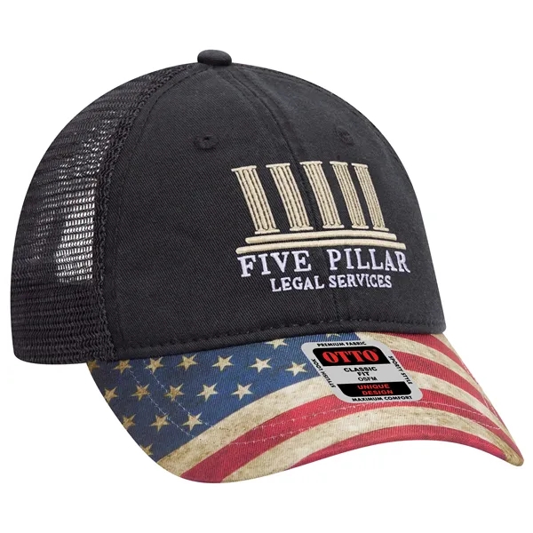 6 Panel US Flag Design Visor/Soft Mesh Back Baseball Cap - 6 Panel US Flag Design Visor/Soft Mesh Back Baseball Cap - Image 6 of 34