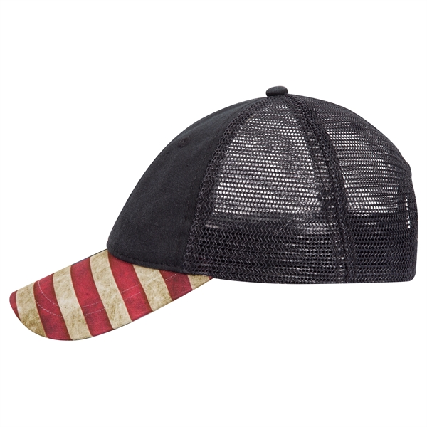 6 Panel US Flag Design Visor/Soft Mesh Back Baseball Cap - 6 Panel US Flag Design Visor/Soft Mesh Back Baseball Cap - Image 7 of 34