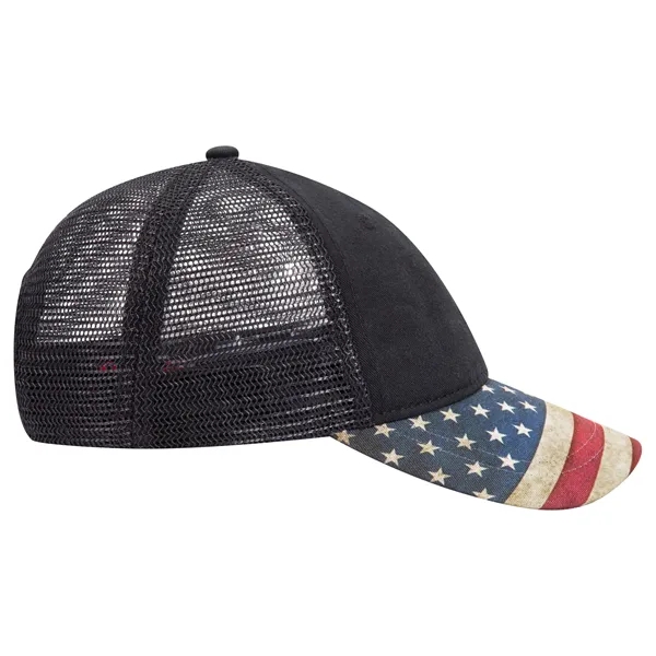 6 Panel US Flag Design Visor/Soft Mesh Back Baseball Cap - 6 Panel US Flag Design Visor/Soft Mesh Back Baseball Cap - Image 8 of 34