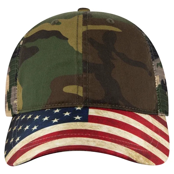 6 Panel US Flag Design Visor/Soft Mesh Back Baseball Cap - 6 Panel US Flag Design Visor/Soft Mesh Back Baseball Cap - Image 10 of 34