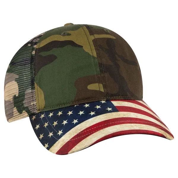 6 Panel US Flag Design Visor/Soft Mesh Back Baseball Cap - 6 Panel US Flag Design Visor/Soft Mesh Back Baseball Cap - Image 11 of 34