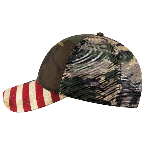 6 Panel US Flag Design Visor/Soft Mesh Back Baseball Cap - 6 Panel US Flag Design Visor/Soft Mesh Back Baseball Cap - Image 13 of 34