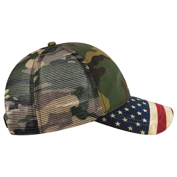 6 Panel US Flag Design Visor/Soft Mesh Back Baseball Cap - 6 Panel US Flag Design Visor/Soft Mesh Back Baseball Cap - Image 14 of 34