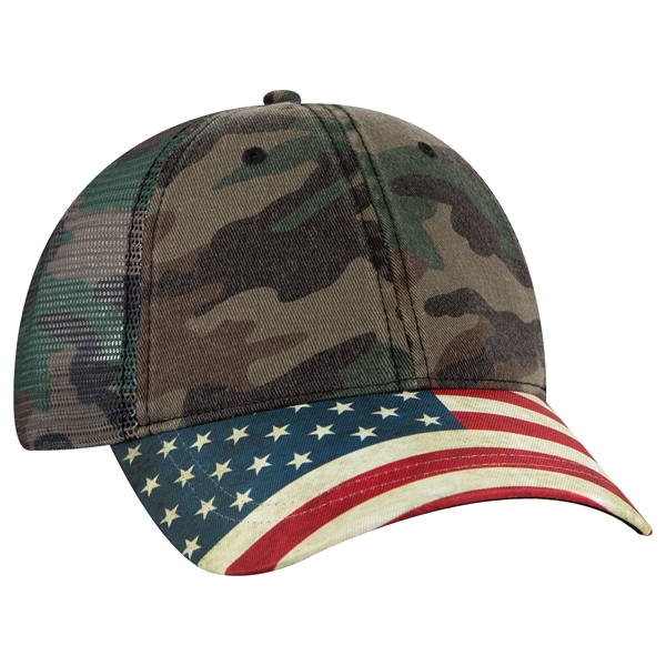 6 Panel US Flag Design Visor/Soft Mesh Back Baseball Cap - 6 Panel US Flag Design Visor/Soft Mesh Back Baseball Cap - Image 17 of 34