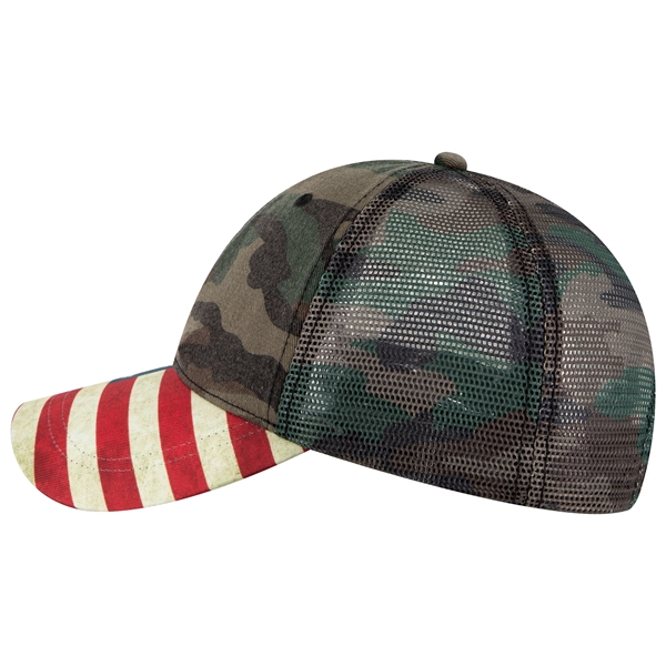 6 Panel US Flag Design Visor/Soft Mesh Back Baseball Cap - 6 Panel US Flag Design Visor/Soft Mesh Back Baseball Cap - Image 19 of 34