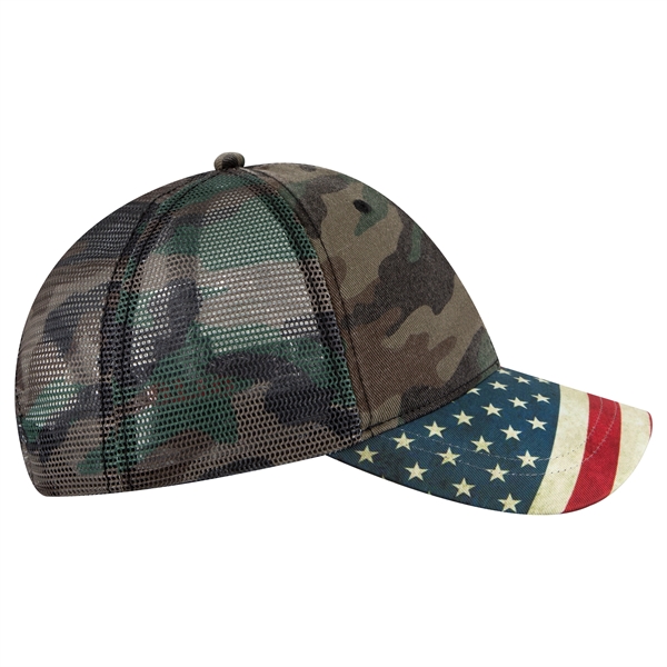 6 Panel US Flag Design Visor/Soft Mesh Back Baseball Cap - 6 Panel US Flag Design Visor/Soft Mesh Back Baseball Cap - Image 20 of 34