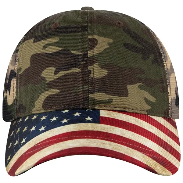 6 Panel US Flag Design Visor/Soft Mesh Back Baseball Cap - 6 Panel US Flag Design Visor/Soft Mesh Back Baseball Cap - Image 22 of 34