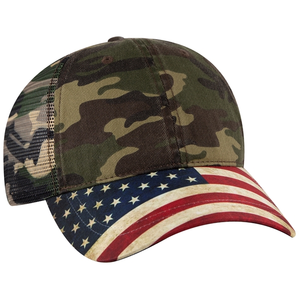 6 Panel US Flag Design Visor/Soft Mesh Back Baseball Cap - 6 Panel US Flag Design Visor/Soft Mesh Back Baseball Cap - Image 23 of 34