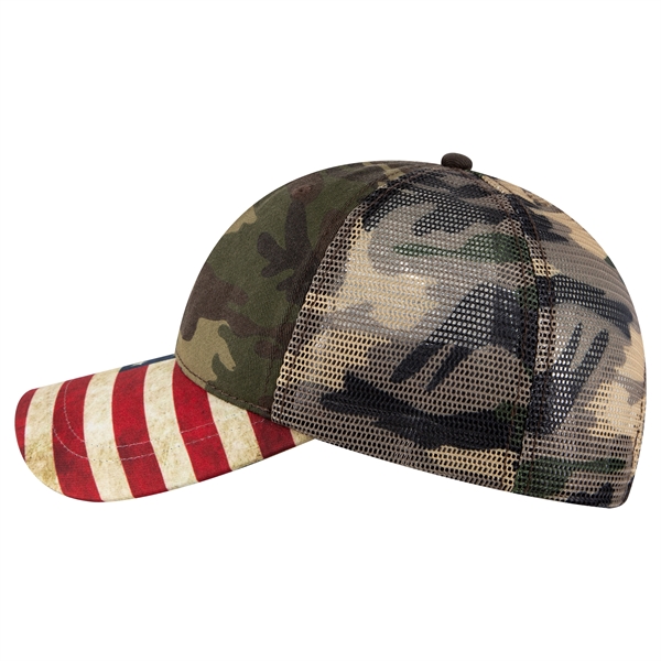 6 Panel US Flag Design Visor/Soft Mesh Back Baseball Cap - 6 Panel US Flag Design Visor/Soft Mesh Back Baseball Cap - Image 25 of 34