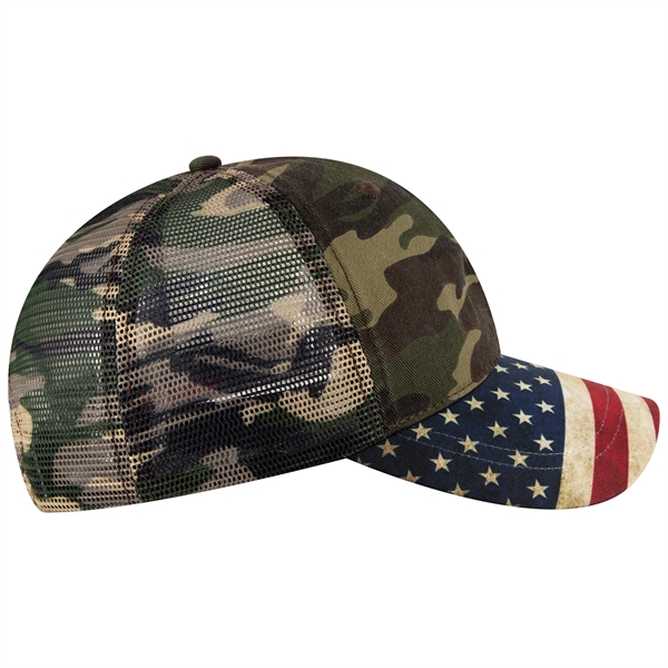 6 Panel US Flag Design Visor/Soft Mesh Back Baseball Cap - 6 Panel US Flag Design Visor/Soft Mesh Back Baseball Cap - Image 26 of 34