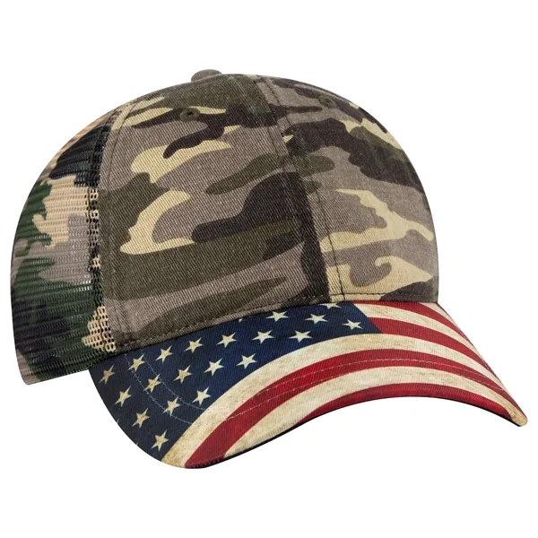 6 Panel US Flag Design Visor/Soft Mesh Back Baseball Cap - 6 Panel US Flag Design Visor/Soft Mesh Back Baseball Cap - Image 29 of 34