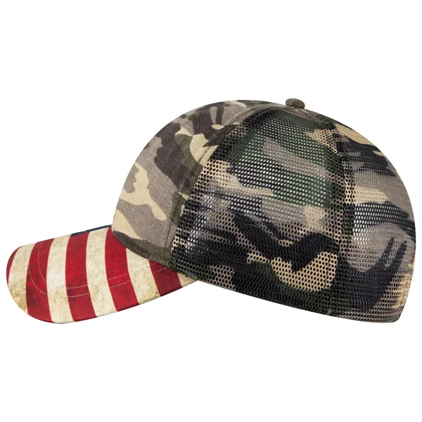 6 Panel US Flag Design Visor/Soft Mesh Back Baseball Cap - 6 Panel US Flag Design Visor/Soft Mesh Back Baseball Cap - Image 31 of 34