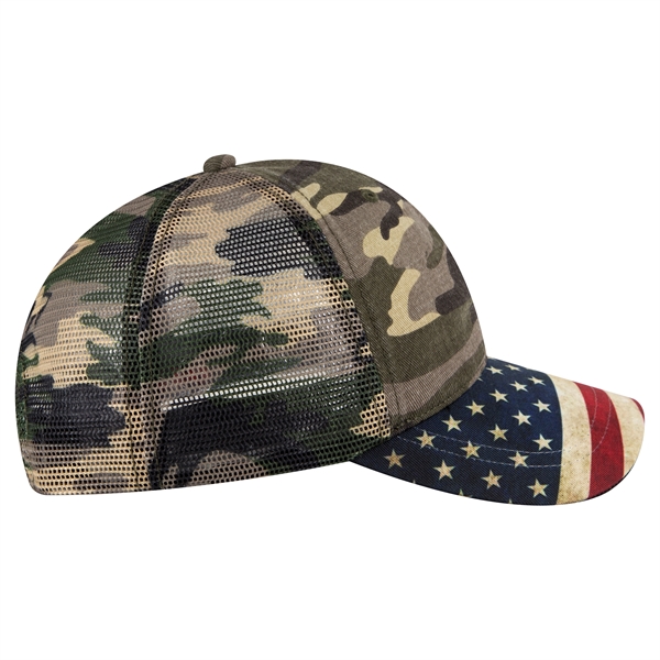 6 Panel US Flag Design Visor/Soft Mesh Back Baseball Cap - 6 Panel US Flag Design Visor/Soft Mesh Back Baseball Cap - Image 32 of 34