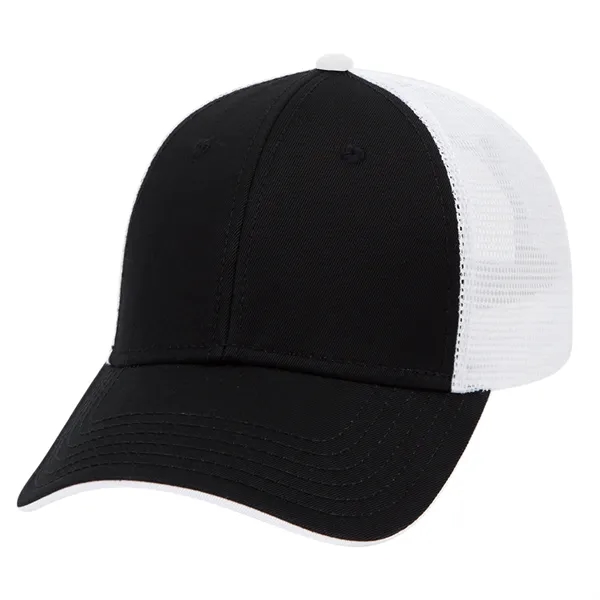 Cotton Twill Flipped Edge Visor 6Panel Mesh Back Trucker Hat - Cotton Twill Flipped Edge Visor 6Panel Mesh Back Trucker Hat - Image 4 of 39