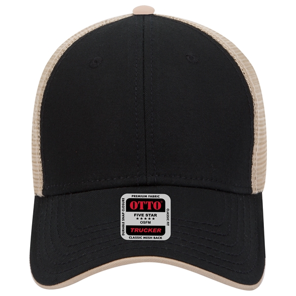 Cotton Twill Flipped Edge Visor 6Panel Mesh Back Trucker Hat - Cotton Twill Flipped Edge Visor 6Panel Mesh Back Trucker Hat - Image 11 of 39