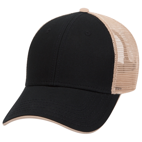Cotton Twill Flipped Edge Visor 6Panel Mesh Back Trucker Hat - Cotton Twill Flipped Edge Visor 6Panel Mesh Back Trucker Hat - Image 12 of 39