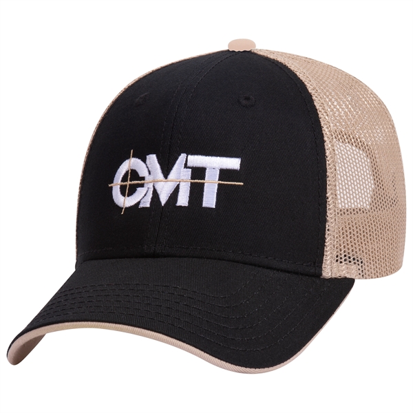 Cotton Twill Flipped Edge Visor 6Panel Mesh Back Trucker Hat - Cotton Twill Flipped Edge Visor 6Panel Mesh Back Trucker Hat - Image 13 of 39