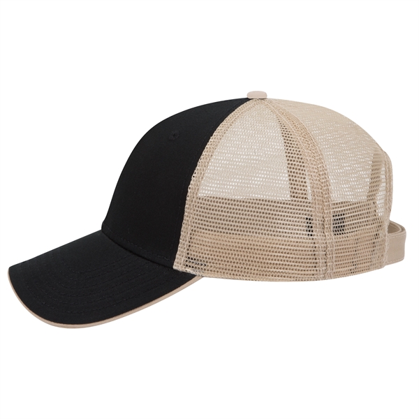 Cotton Twill Flipped Edge Visor 6Panel Mesh Back Trucker Hat - Cotton Twill Flipped Edge Visor 6Panel Mesh Back Trucker Hat - Image 14 of 39