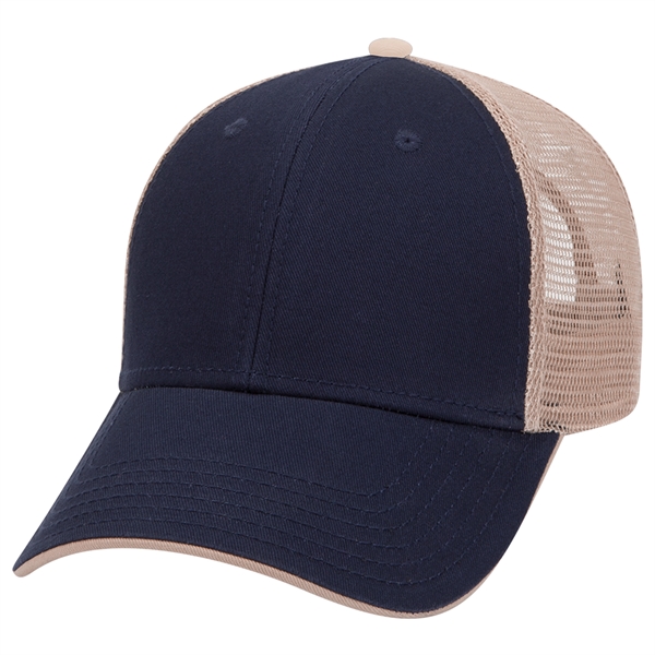 Cotton Twill Flipped Edge Visor 6Panel Mesh Back Trucker Hat - Cotton Twill Flipped Edge Visor 6Panel Mesh Back Trucker Hat - Image 19 of 39