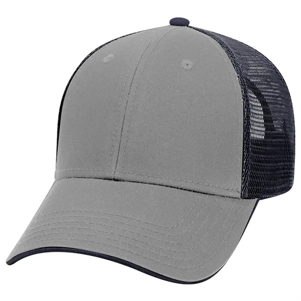Cotton Twill Flipped Edge Visor 6Panel Mesh Back Trucker Hat - Cotton Twill Flipped Edge Visor 6Panel Mesh Back Trucker Hat - Image 25 of 39