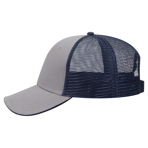 Cotton Twill Flipped Edge Visor 6Panel Mesh Back Trucker Hat - Cotton Twill Flipped Edge Visor 6Panel Mesh Back Trucker Hat - Image 26 of 39