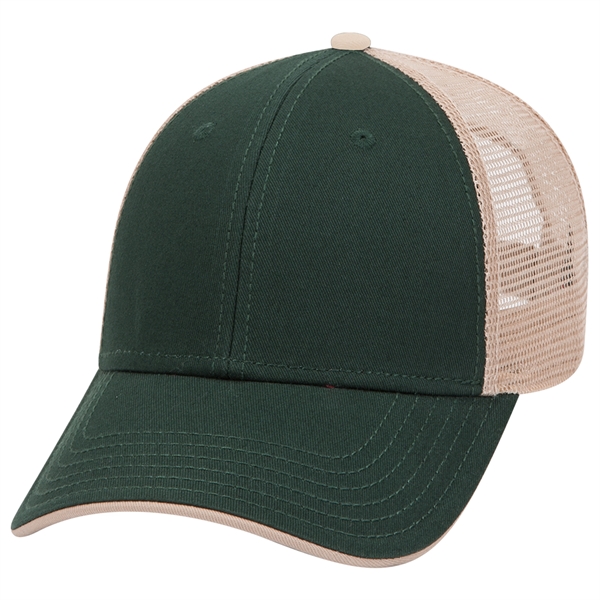 Cotton Twill Flipped Edge Visor 6Panel Mesh Back Trucker Hat - Cotton Twill Flipped Edge Visor 6Panel Mesh Back Trucker Hat - Image 31 of 39