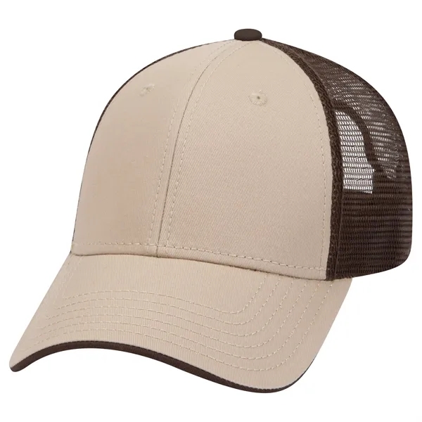 Cotton Twill Flipped Edge Visor 6Panel Mesh Back Trucker Hat - Cotton Twill Flipped Edge Visor 6Panel Mesh Back Trucker Hat - Image 37 of 39