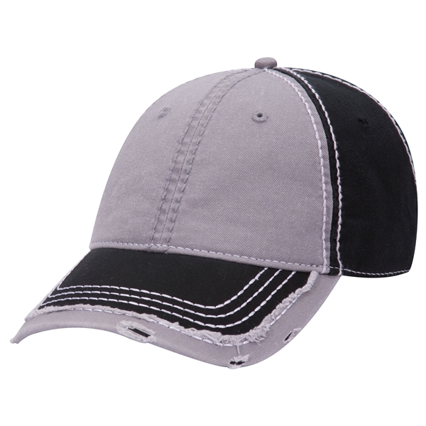 Contrast Stitching/Distressed Trim Edge Visor 6Panel Dad Hat - Contrast Stitching/Distressed Trim Edge Visor 6Panel Dad Hat - Image 11 of 48