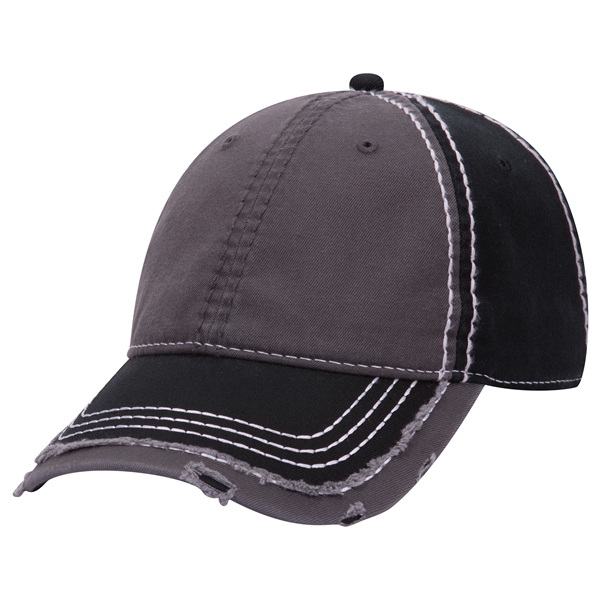 Contrast Stitching/Distressed Trim Edge Visor 6Panel Dad Hat - Contrast Stitching/Distressed Trim Edge Visor 6Panel Dad Hat - Image 17 of 48