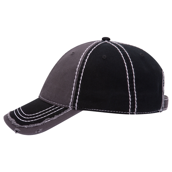 Contrast Stitching/Distressed Trim Edge Visor 6Panel Dad Hat - Contrast Stitching/Distressed Trim Edge Visor 6Panel Dad Hat - Image 18 of 48