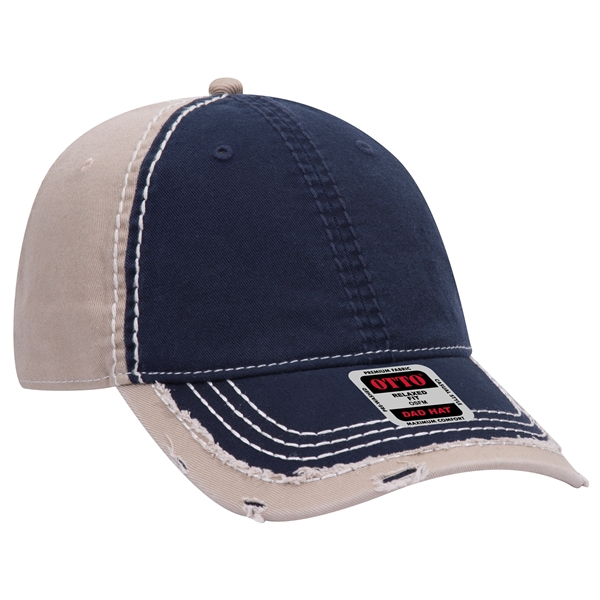 Contrast Stitching/Distressed Trim Edge Visor 6Panel Dad Hat - Contrast Stitching/Distressed Trim Edge Visor 6Panel Dad Hat - Image 20 of 48