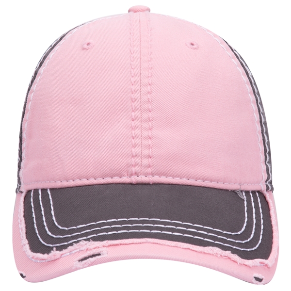 Contrast Stitching/Distressed Trim Edge Visor 6Panel Dad Hat - Contrast Stitching/Distressed Trim Edge Visor 6Panel Dad Hat - Image 39 of 48
