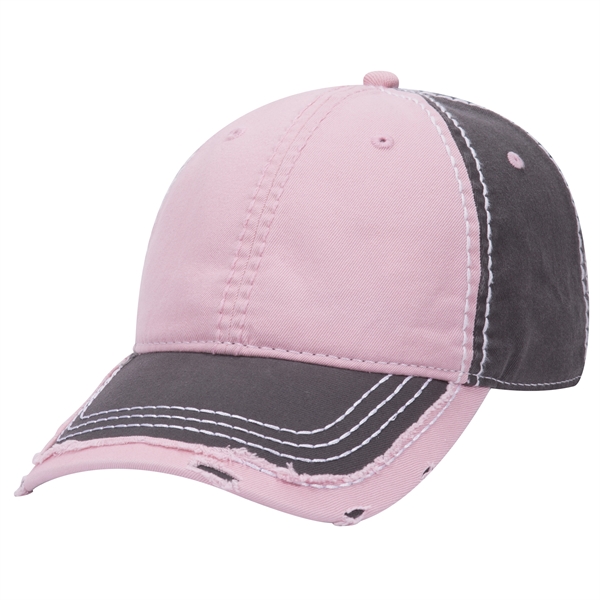 Contrast Stitching/Distressed Trim Edge Visor 6Panel Dad Hat - Contrast Stitching/Distressed Trim Edge Visor 6Panel Dad Hat - Image 40 of 48