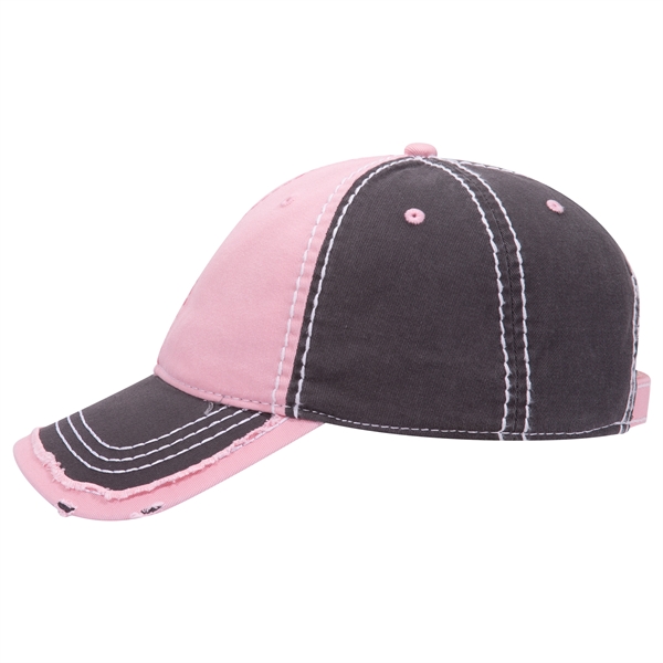 Contrast Stitching/Distressed Trim Edge Visor 6Panel Dad Hat - Contrast Stitching/Distressed Trim Edge Visor 6Panel Dad Hat - Image 41 of 48