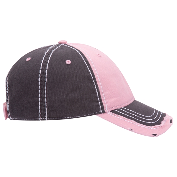 Contrast Stitching/Distressed Trim Edge Visor 6Panel Dad Hat - Contrast Stitching/Distressed Trim Edge Visor 6Panel Dad Hat - Image 42 of 48