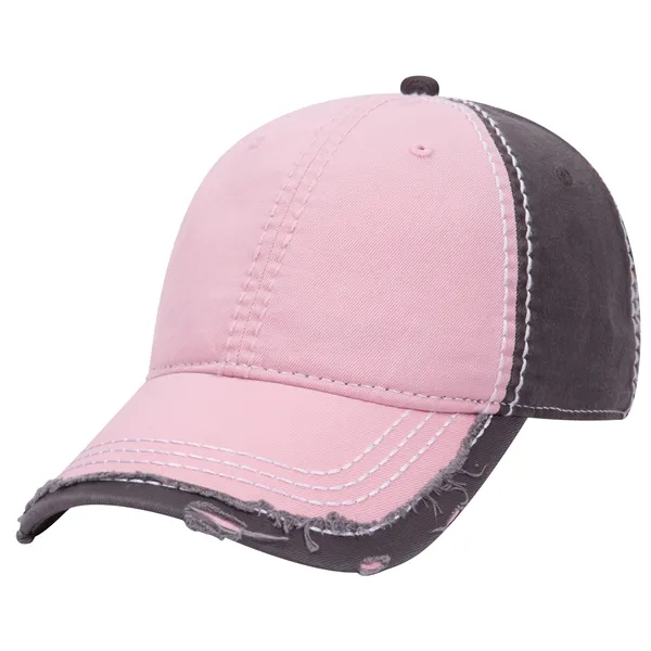 Contrast Stitching/Distressed Trim Edge Visor 6Panel Dad Hat - Contrast Stitching/Distressed Trim Edge Visor 6Panel Dad Hat - Image 46 of 48