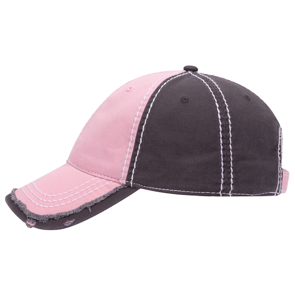 Contrast Stitching/Distressed Trim Edge Visor 6Panel Dad Hat - Contrast Stitching/Distressed Trim Edge Visor 6Panel Dad Hat - Image 47 of 48