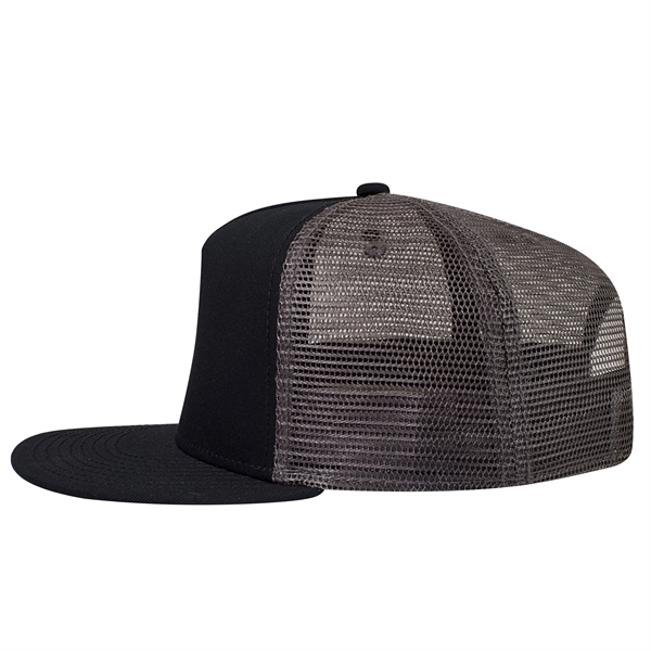 Cotton Twill Round Visor "SNAP" 5 Panel Mesh Back Hat - Cotton Twill Round Visor "SNAP" 5 Panel Mesh Back Hat - Image 23 of 31