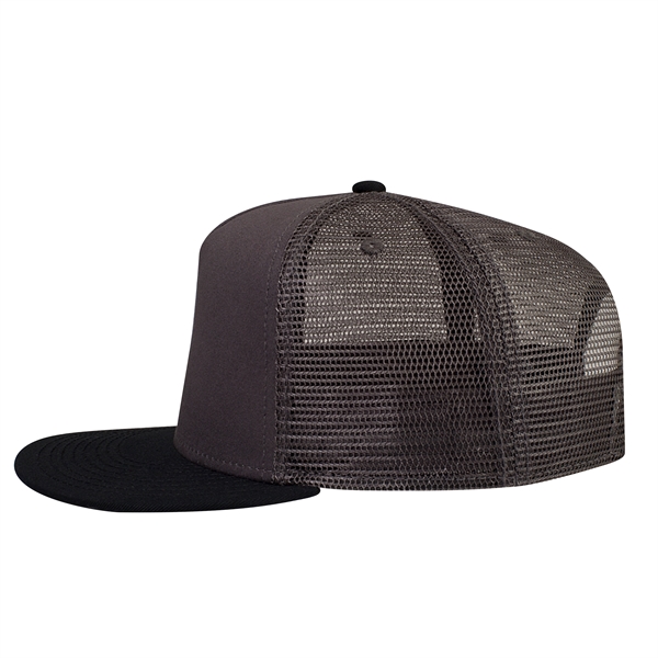 Cotton Twill Round Visor "SNAP" 5 Panel Mesh Back Hat - Cotton Twill Round Visor "SNAP" 5 Panel Mesh Back Hat - Image 30 of 31