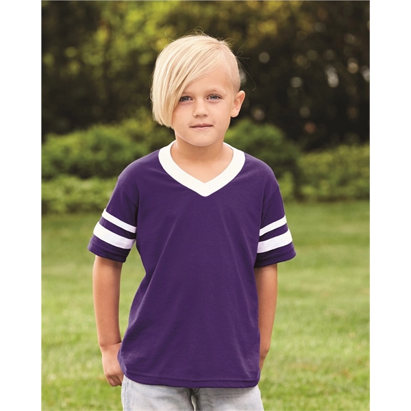 Augusta Sportswear Youth V-Neck Jersey with Striped Sleeves - Augusta Sportswear Youth V-Neck Jersey with Striped Sleeves - Image 0 of 73