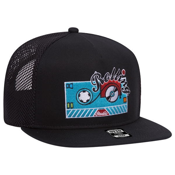 Square Visor/Mesh Back "SNAP" 5 Panel Snapback Hat - Square Visor/Mesh Back "SNAP" 5 Panel Snapback Hat - Image 0 of 6