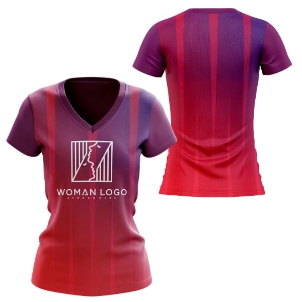Women's 150 GSM Poly Interlock Short Sleeve V-Neck T-Shirt - Women's 150 GSM Poly Interlock Short Sleeve V-Neck T-Shirt - Image 2 of 3