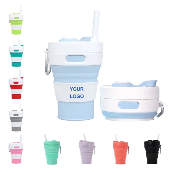 15OZ Collapsible Silicone cup w/ Drinking Straw - 15OZ Collapsible Silicone cup w/ Drinking Straw - Image 0 of 2