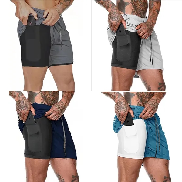 Men's Double Layer Sports Shorts - Men's Double Layer Sports Shorts - Image 2 of 8