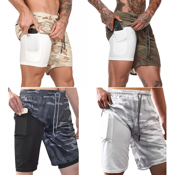 Men's Double Layer Sports Shorts - Men's Double Layer Sports Shorts - Image 3 of 8