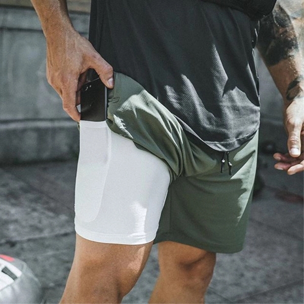 Men's Double Layer Sports Shorts - Men's Double Layer Sports Shorts - Image 7 of 8