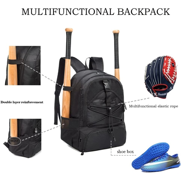 Baseball Softball Bag Sports Backpack - Baseball Softball Bag Sports Backpack - Image 4 of 6